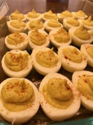 This classic deviled eggs recipe is easy to make and creamy to the taste. After making these deviled eggs (a secret family recipe revealed) there will be no leftovers on your family table. Click to grab your free recipe. #recipe #deviledeggs #cooking