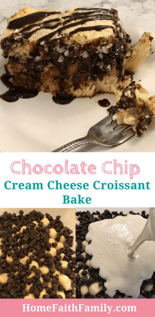 chocolate chip croissant bake on white plate