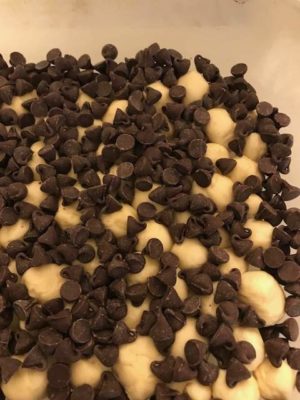 chocolate chips and crossants in pan