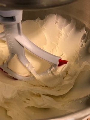 cream cheese in electric mixer