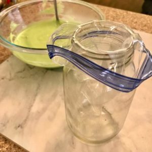green batter with mason jar and ziploc bag