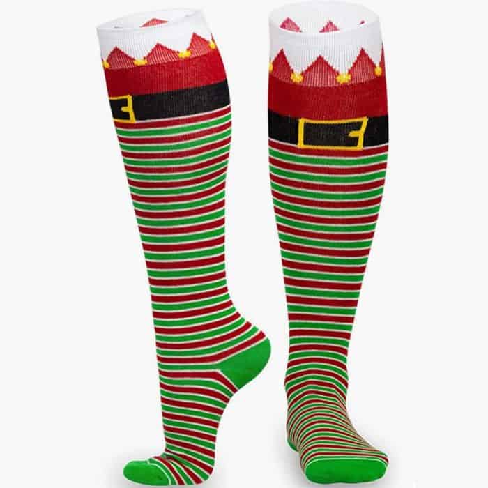 Knee high Christmas elf socks