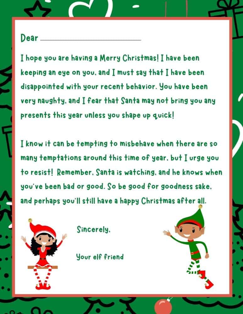 Elf naughty warning letter for child