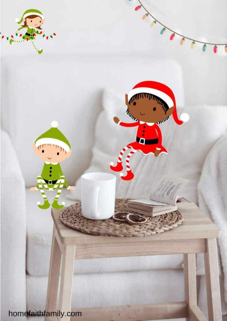 Elves reading the bible and enjoying hot chocolate.