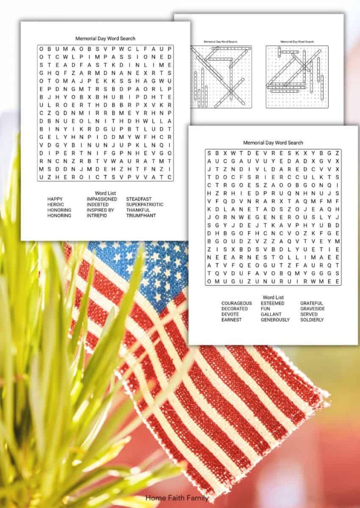 Free Memorial Day Word Search Printable Pages