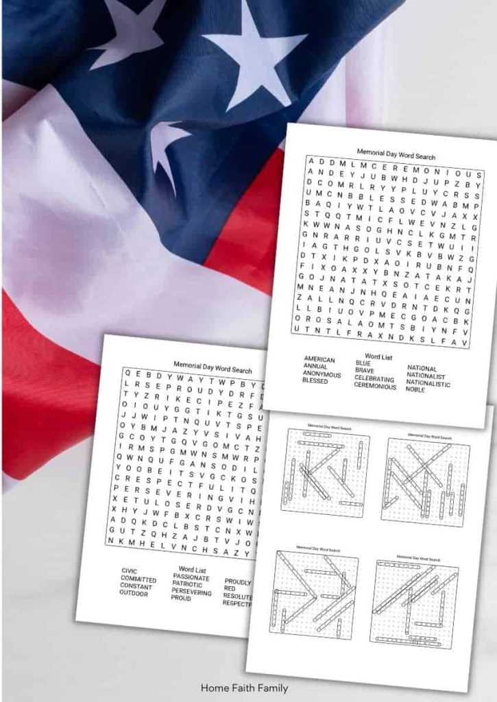 Memorial Day Word Search PDF Format
