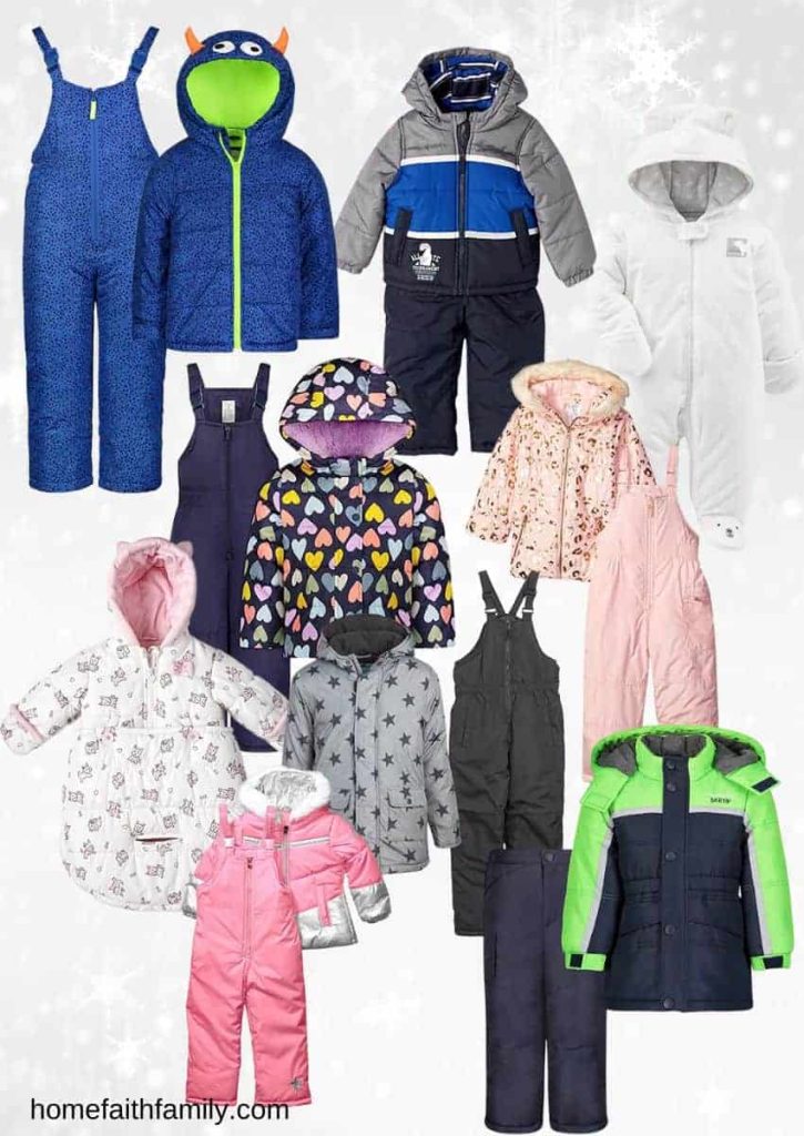 Variety of snowsuits for kids of all ages, from babies to teens.