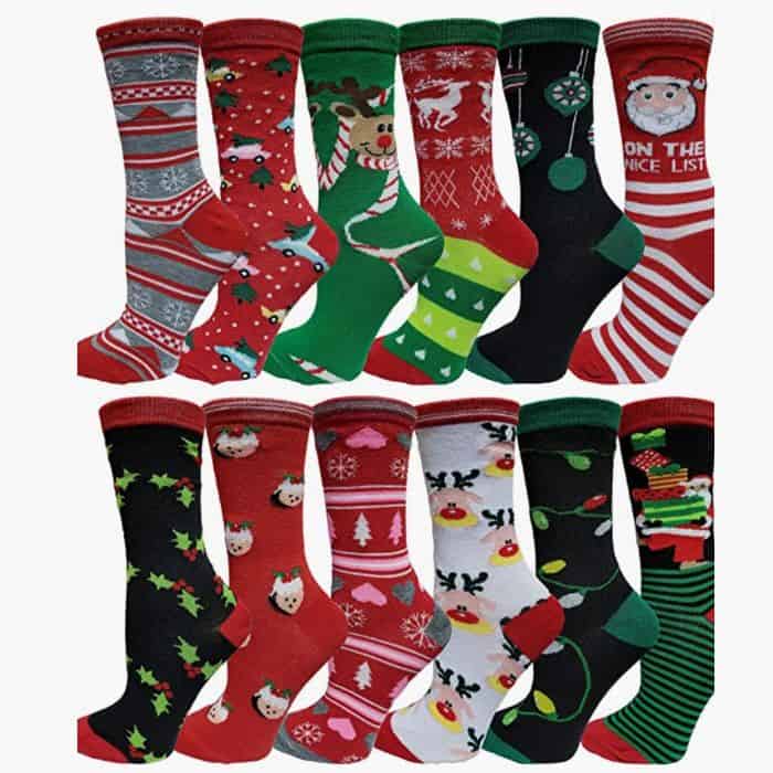 Variety of funny Christmas socks.