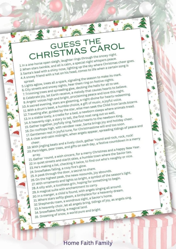 christmas carol guessing game printable free