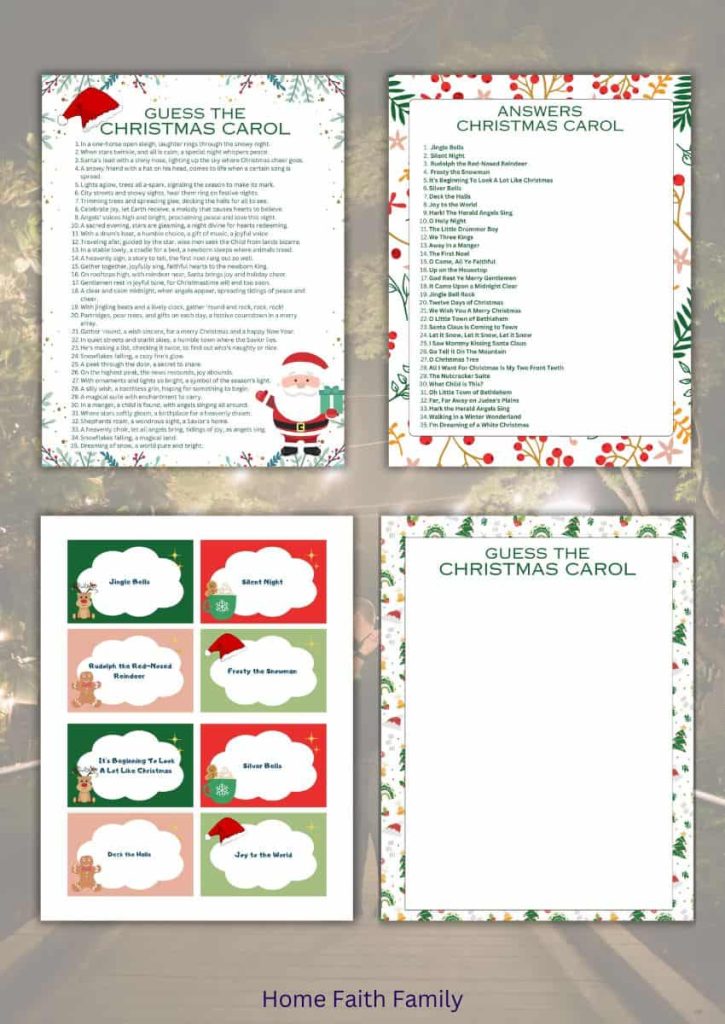 christmas carol guessing game printable with answers