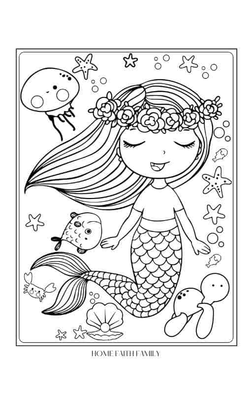 cute mermaid coloring pages PDF