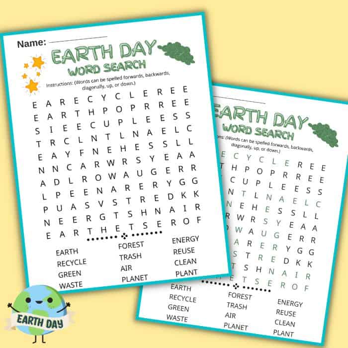 Earth Day word search printable.
