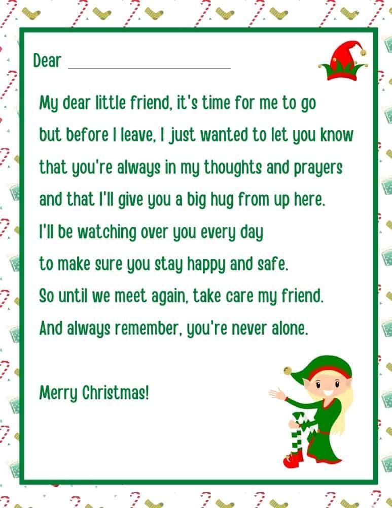 elf on the shelf goodbye hug letter