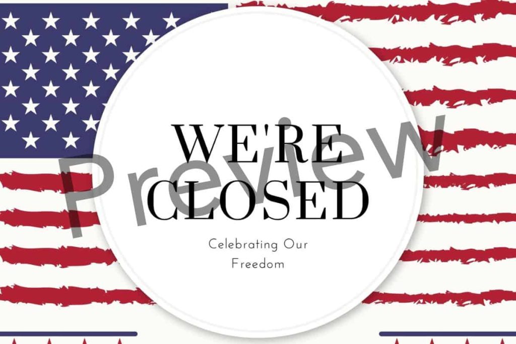 4th of july closed door signs