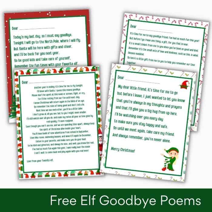 free printable elf on the shelf goodbye poems for Christmas