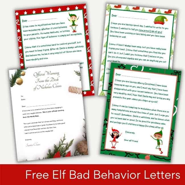 free printable elf on the shelf bad behavior letters