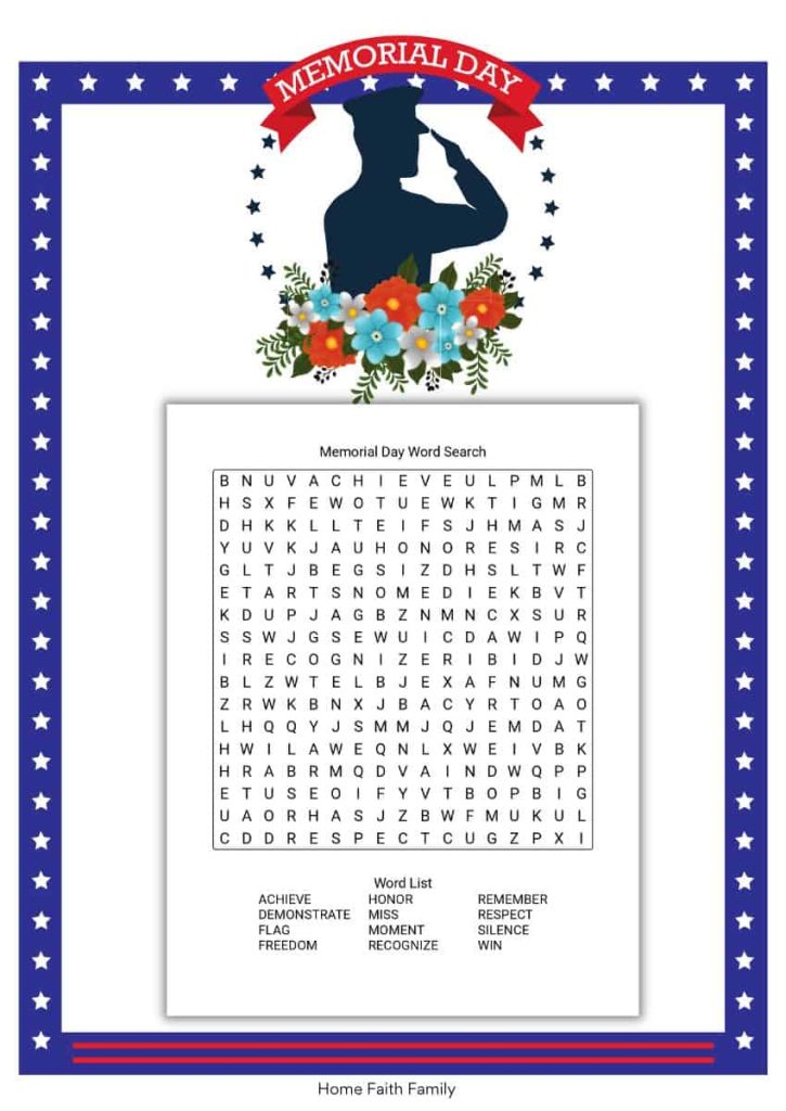 free printable memorial day word search pdf