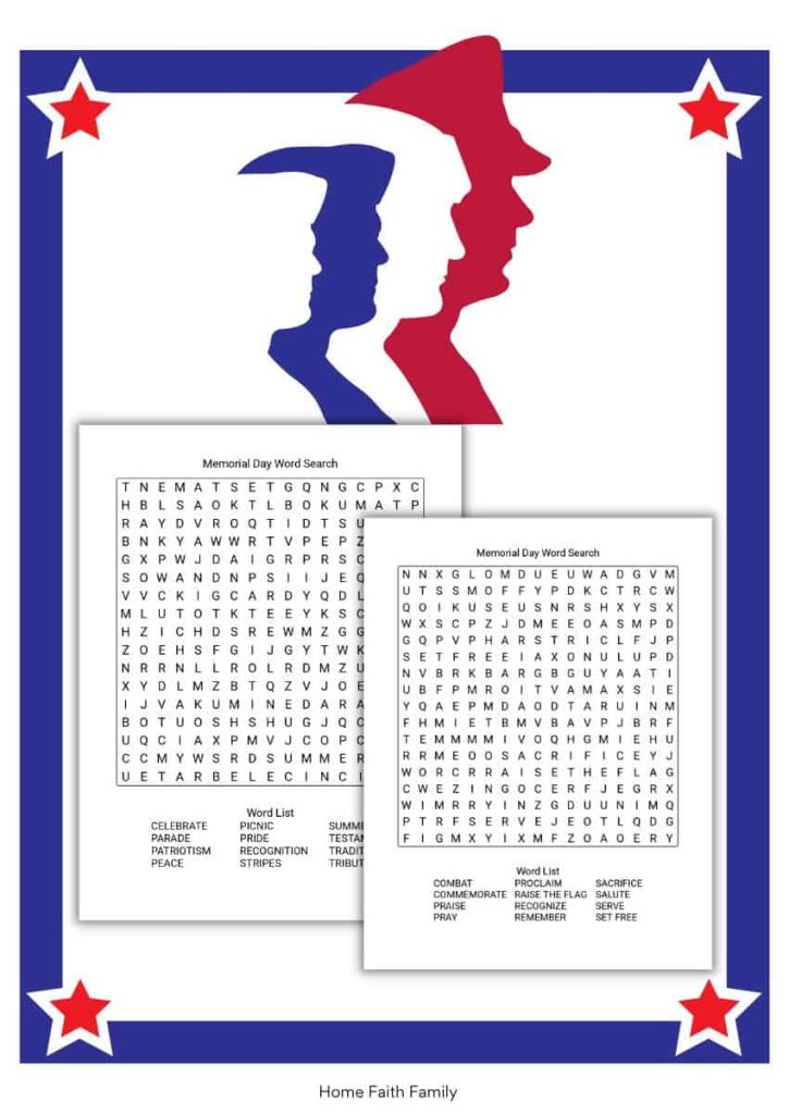 free printable memorial day word search worksheet