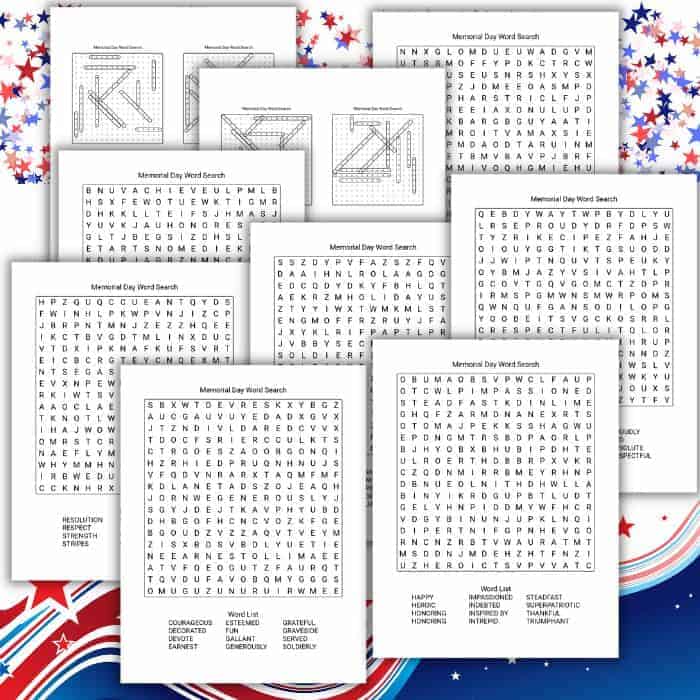 free printable memorial day word search