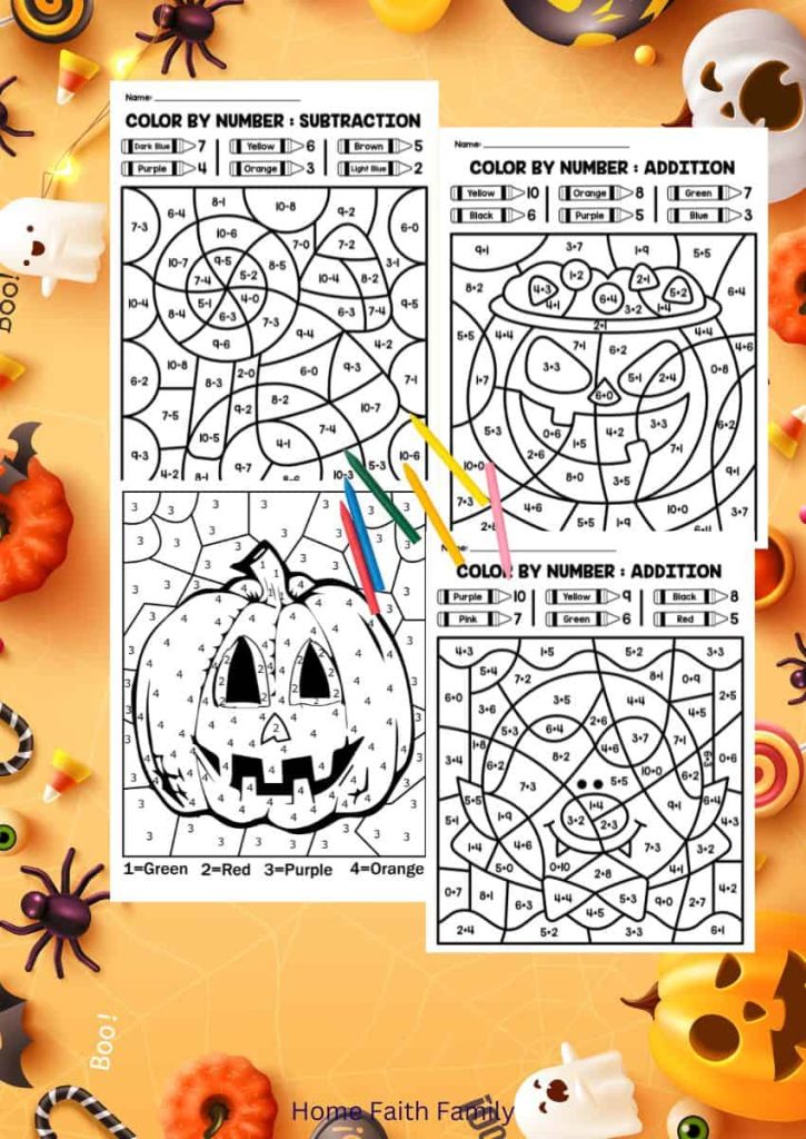 halloween color by number for kids
