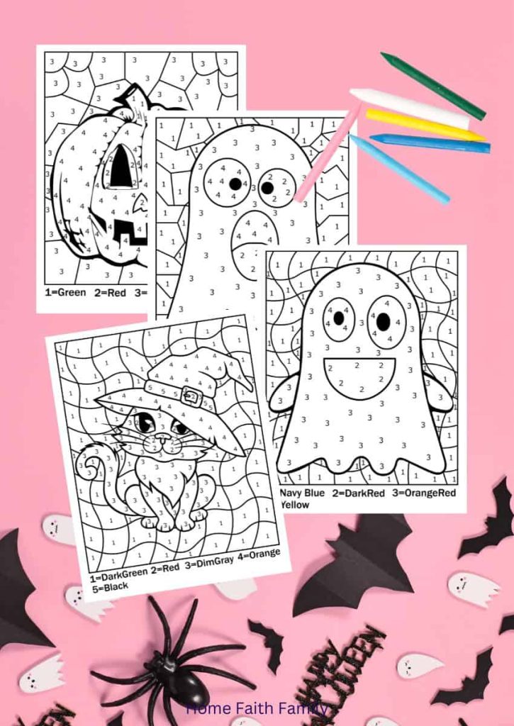 halloween color by number for kids easy