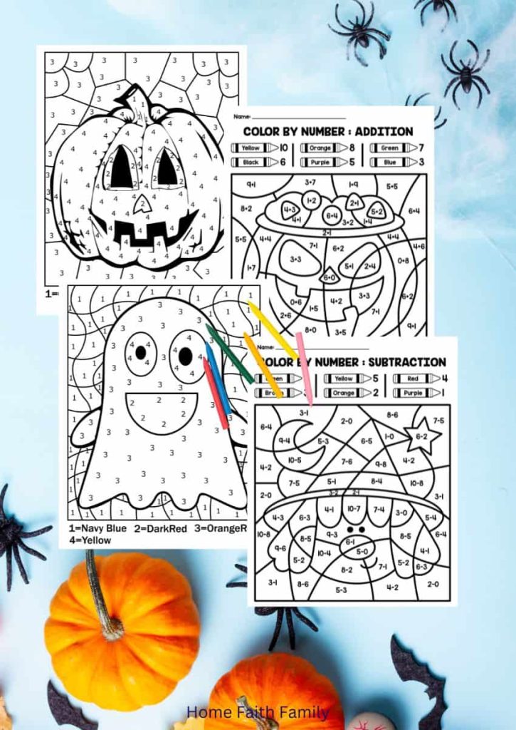 math halloween color by number for kids