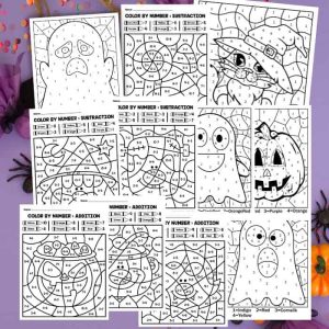 math halloween color by number for kids free