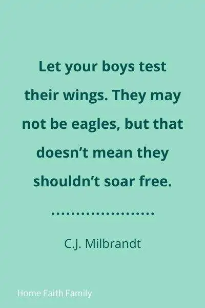 Quote by CJ Milbrant about mothers letting her sons test their wings and fly.