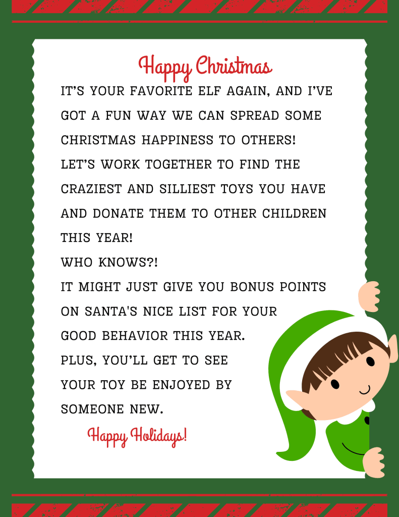 printable elf on the shelf toy donation letter for kids