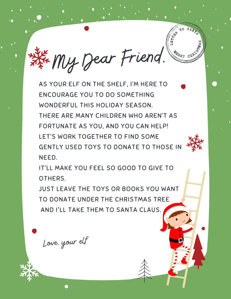 printable elf on the shelf toy donation letter free