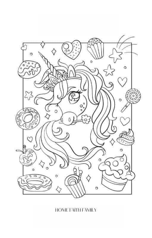 printable unicorn cupcake sweet page