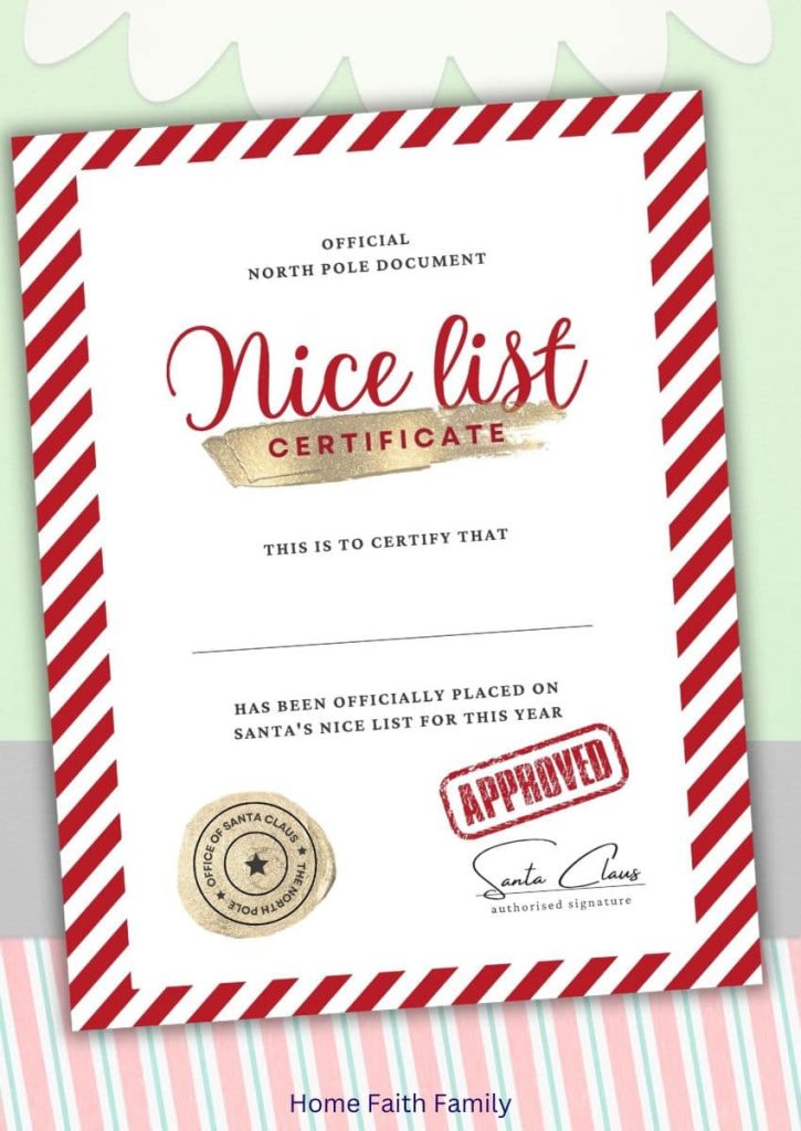 santa's nice list certificate free printable letter