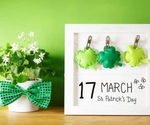 St Patricks Day decor that's green with clovers.