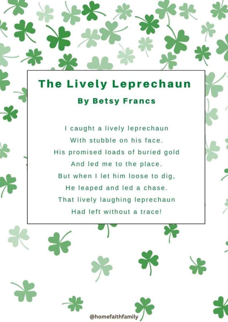 st patricks day poem for The Lively Leprechaun By Betsy Francs