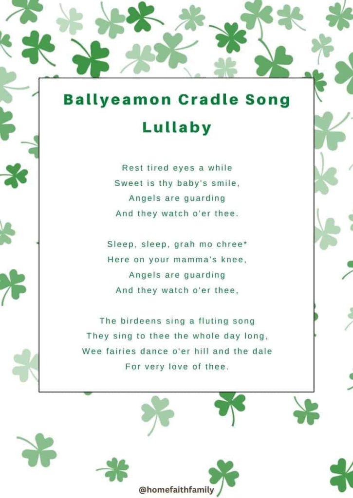 st patricks day poem for kids Ballyeamon Cradle Song Lullaby