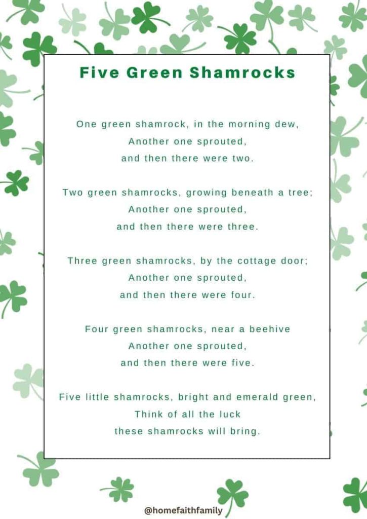 st patricks day poem for kids Five Green Shamrocks