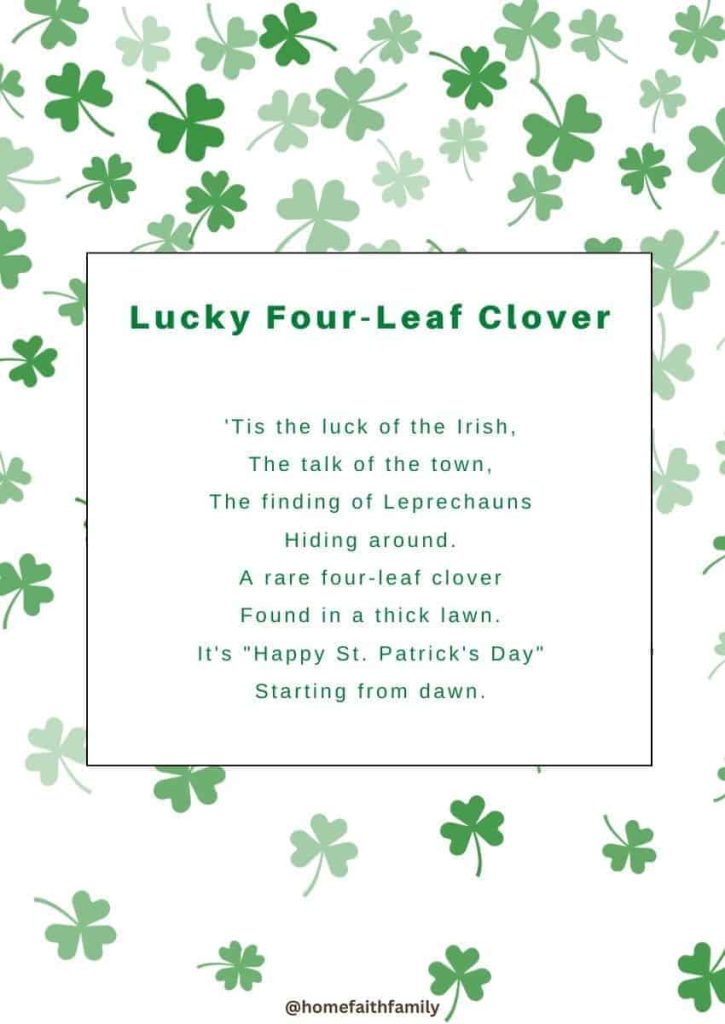 st patricks day poem for kids Lucky Four-Leaf Clover