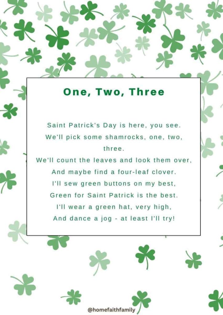 st patricks day poem for kids One, Two, Three