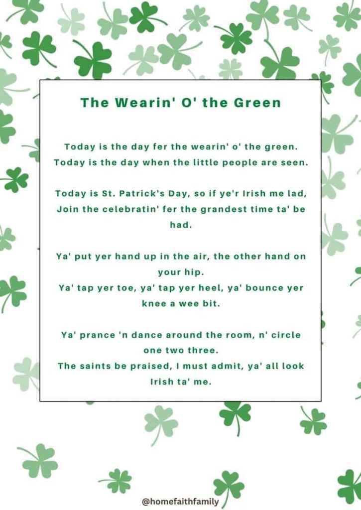 st patricks day poem for kids The Wearin' O' the Green
