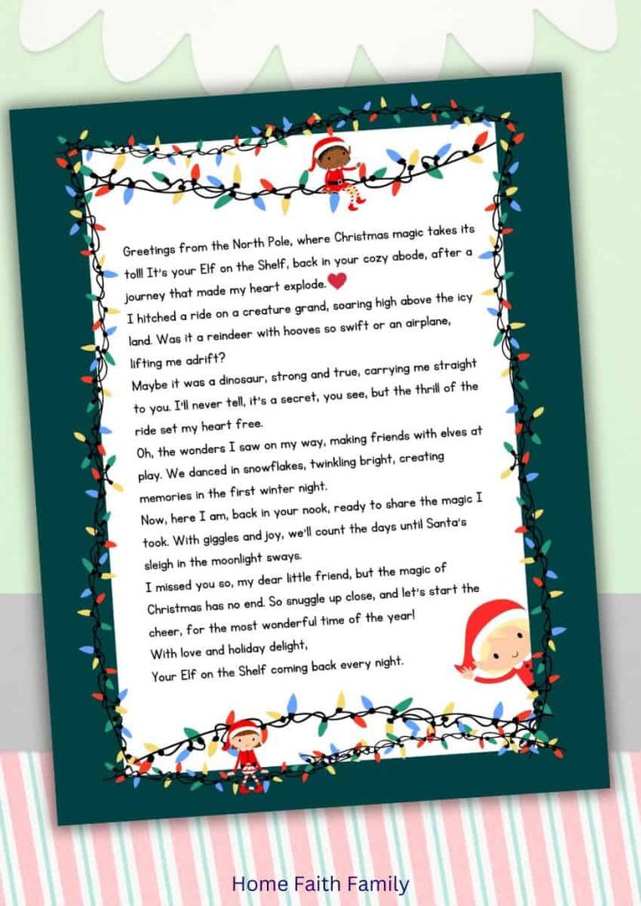 story of your elf's arrival letters printable