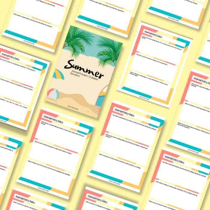 A pattern of colorful summer-themed postcards arranged in rows, with one centrally placed postcard titled "summer" featuring palm trees and a beach graphic.